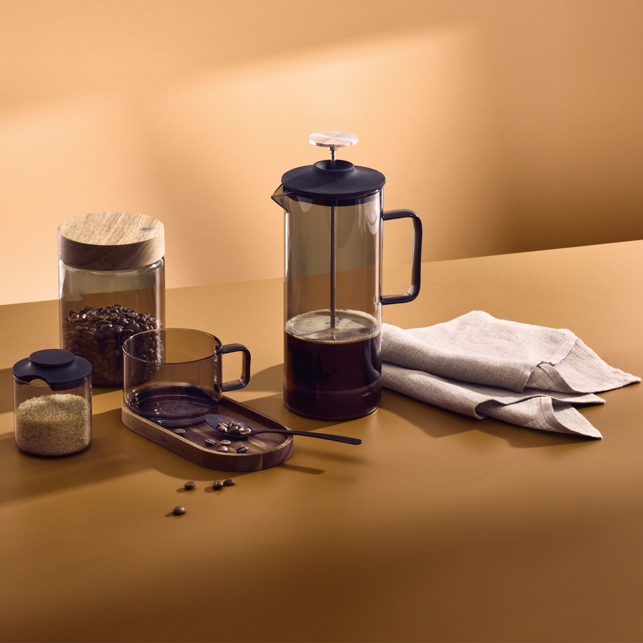 AdHoc Coffee range including cafetiere, cups, coasters and sugar pots
