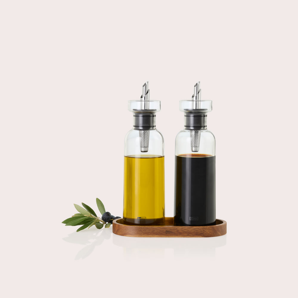 AromaPour Oil & Vinegar Dispenser Set with Menage Tray