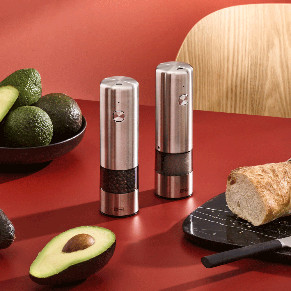 Electric Salt & Pepper Mill Set in Stainless Steel & Acrylic