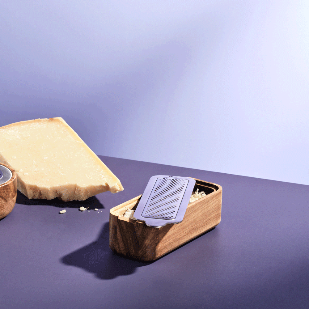 CutnServe Table Fine Grater with Collecting Container in Acacia Wood