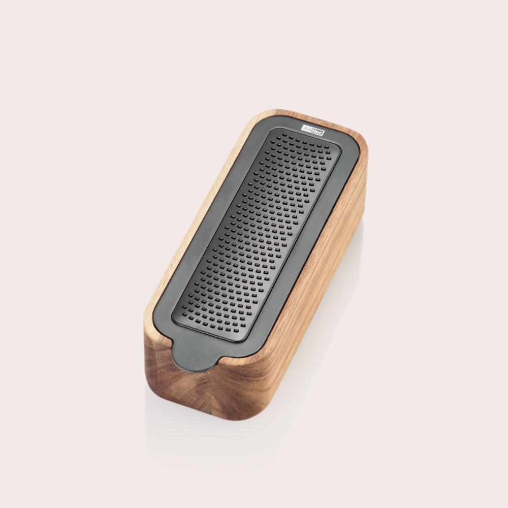 CutnServe Table Fine Grater with Collecting Container in Black & Acacia Wood