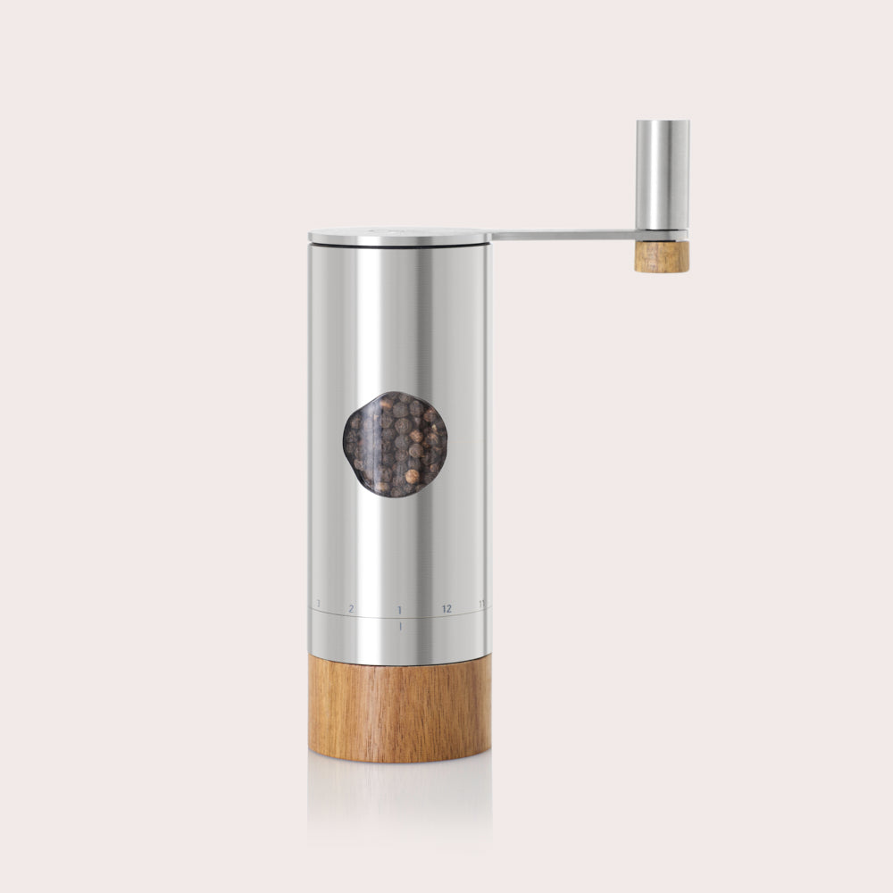 PowerMill Geared Salt & Pepper Mill in Stainless Steel & Acacia Wood Finish