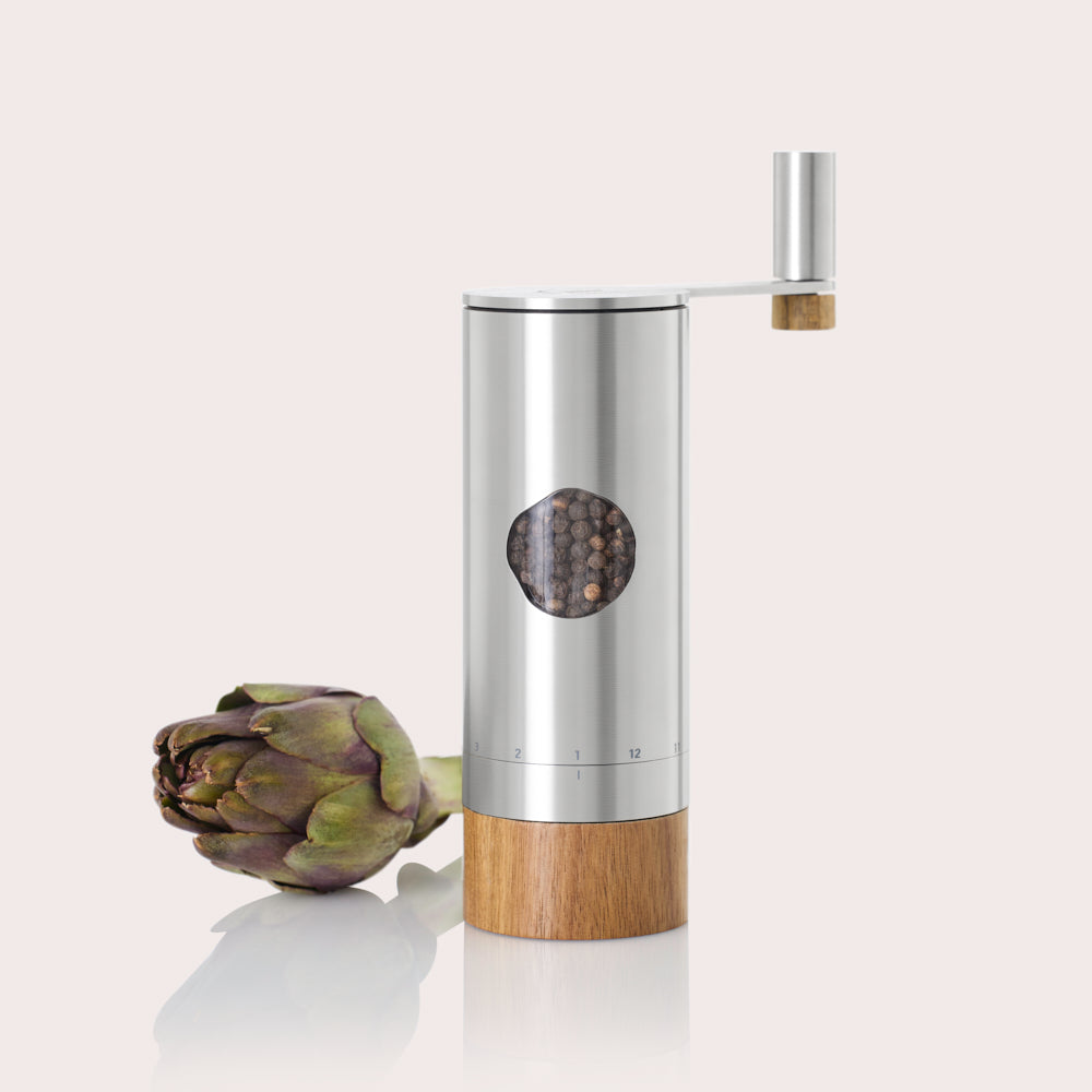 PowerMill Geared Salt & Pepper Mill in Stainless Steel & Acacia Wood Finish