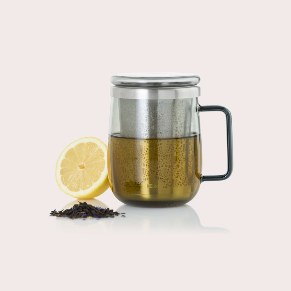 Yuna Tea Glass with Tea Infuser in Grey Glass