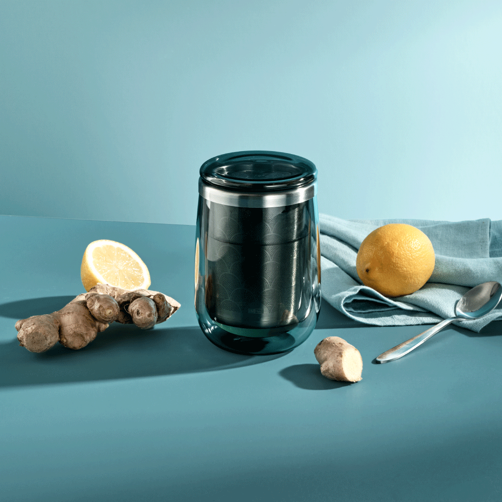 Fusion Glass Tea Glass with Tea Infuser in Grey Glass