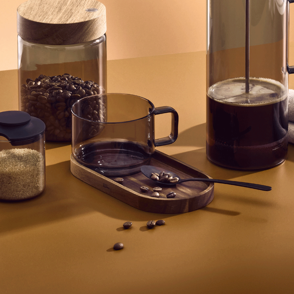 Impact Glass Cup & Wooden Tray Set