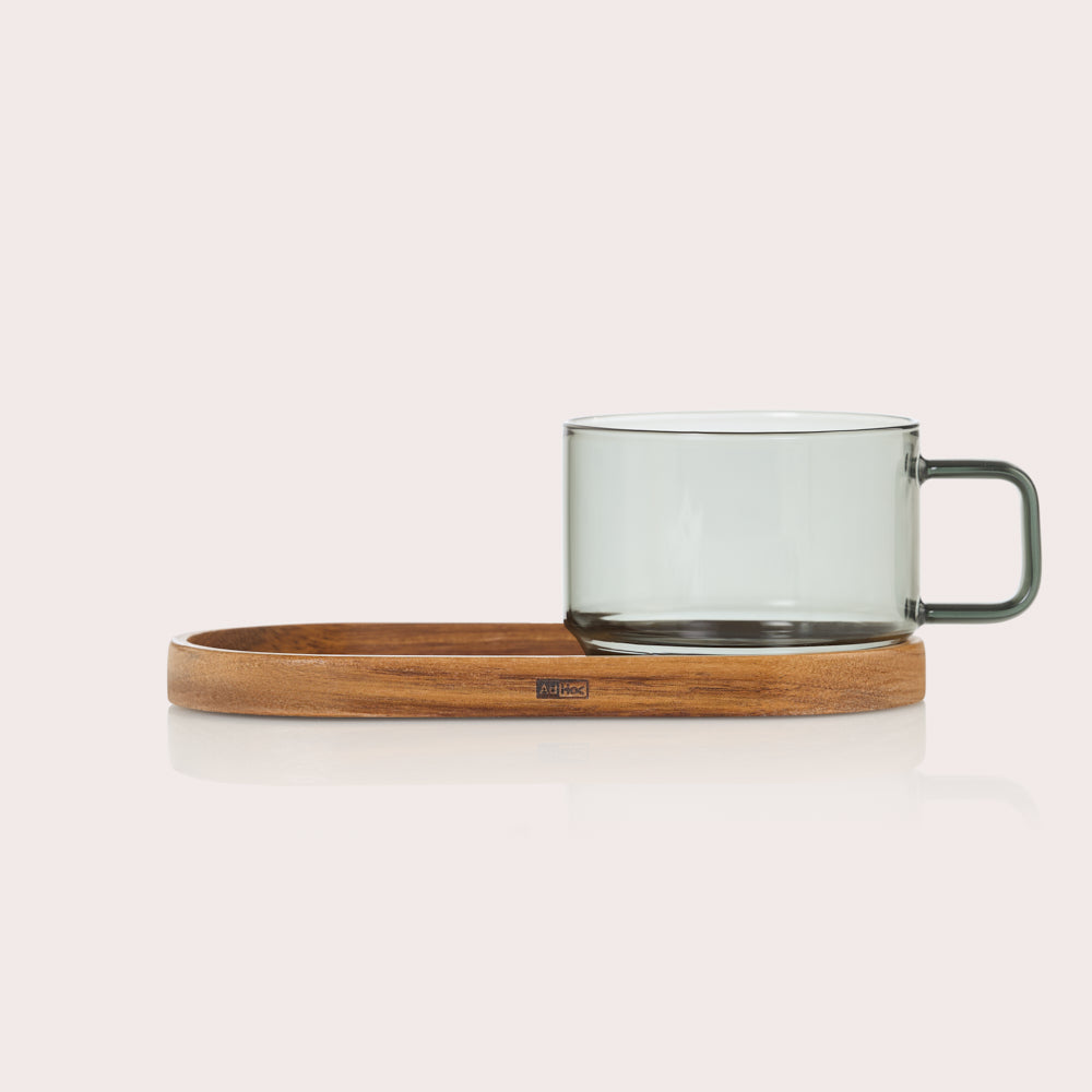 Impact Glass Cup & Wooden Tray Set