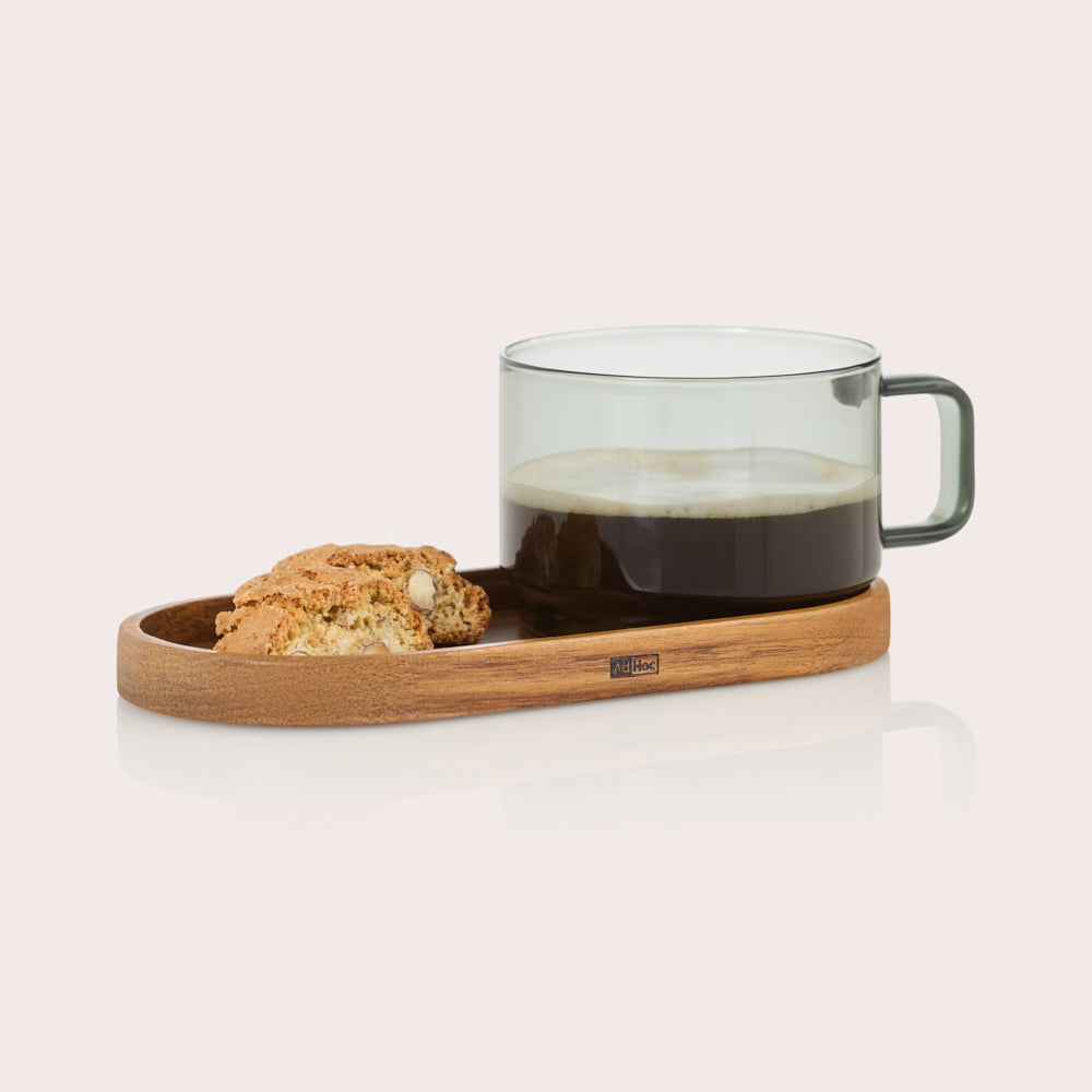 Impact Glass Cup & Wooden Tray Set